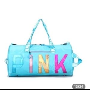 5 pink duffel bags with 40 pair of pink socks